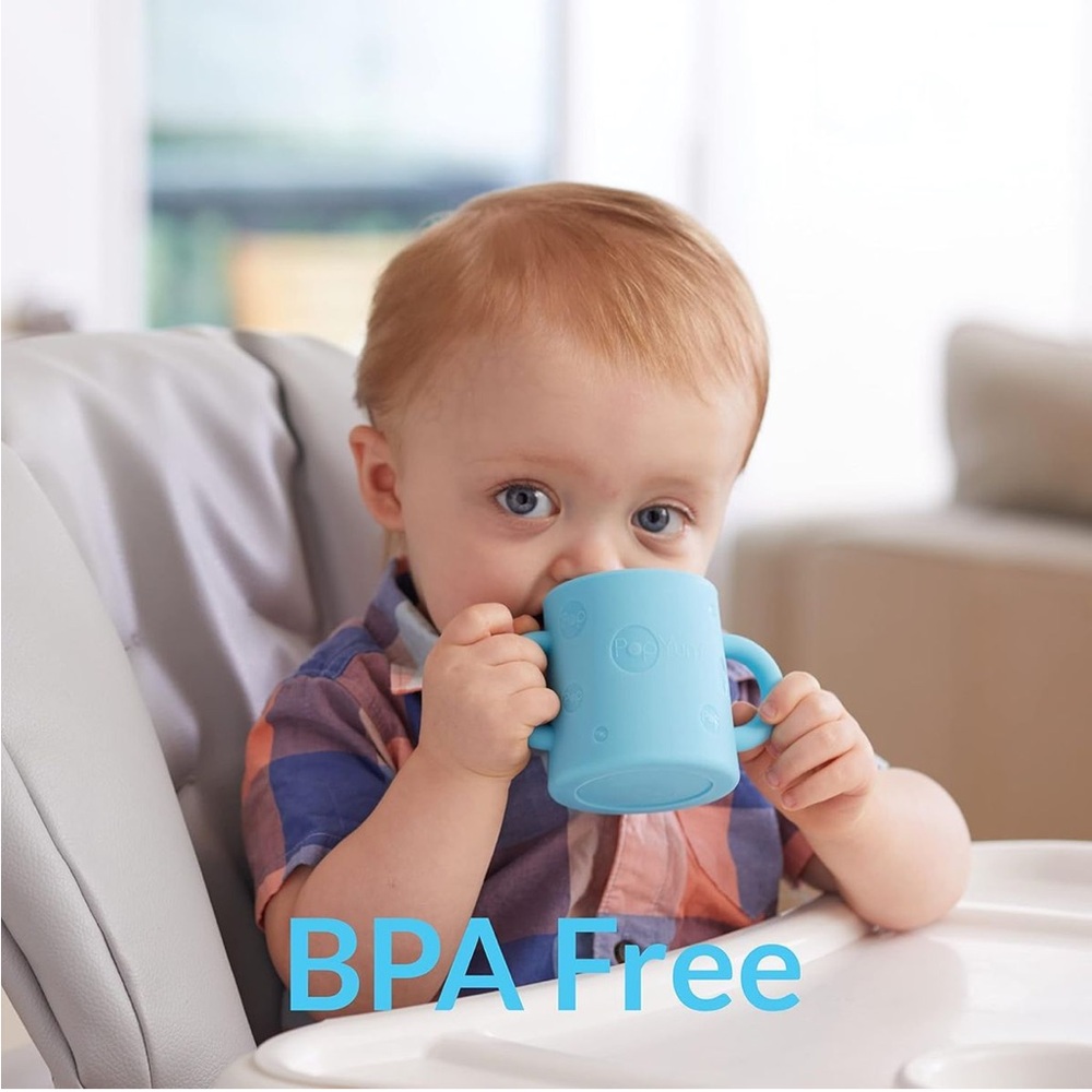 NEW PopYum Silicone Training Cups 2 Pack Sky Blue Mint‎ Green BPA Free - Picture 2 of 4